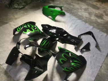 2000-2001 Glossy Black Green Flame Kawasaki Ninja ZX9R Fairings