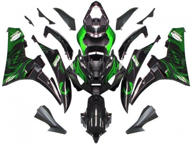 2006-2007 Black Green Flame Yamaha YZF R6 Fairings