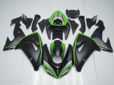 2006-2007 Matte Black with Green Line Kawasaki Ninja ZX10R Fairings