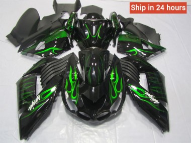 2006-2011 Black with Green Flame Kawasaki Ninja ZX14R Fairings