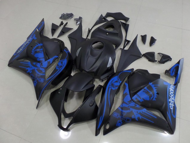 2009-2012 Matte Black Blue Skull Honda CBR600RR Fairings